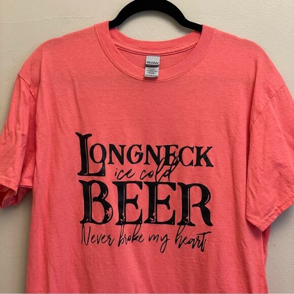 Gildan L Long Neck Beer pink black short sleeve t-shirt barbiecore Barbie casual - Picture 2 of 7
